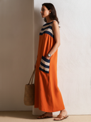 Women's Classic Striped Patchwork Cotton-Linen Sleeveless Loose Maxi Dress ZMZ2268F1SWL