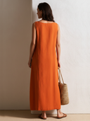 Women's Classic Striped Patchwork Cotton-Linen Sleeveless Loose Maxi Dress ZMZ2268F1SWL