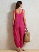 Women's Classic Vibrant Pink Striped Sleeveless Loose Jumpsuit ZMZ2285F9SWL