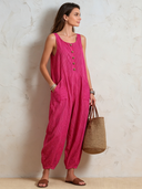 Women's Classic Vibrant Pink Striped Sleeveless Loose Jumpsuit ZMZ2285F9SWL