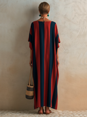 Women's Classic Loose-Fit Color-Block Striped Cotton-Linen Maxi Dress ZMZ2293F0SWL