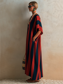 Women's Classic Loose-Fit Color-Block Striped Cotton-Linen Maxi Dress ZMZ2293F0SWL