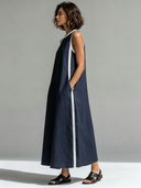 Women's Cotton-Linen Color-Block Crew-Neck Maxi Dress ZMZ2271F2XT