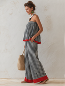 Women's Classic Plaid Strapless Top And Wide-Leg Pants Set ZMZ2229F8SWL