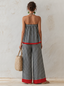 Women's Classic Plaid Strapless Top And Wide-Leg Pants Set ZMZ2229F8SWL