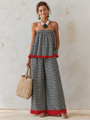Women's Classic Plaid Strapless Top And Wide-Leg Pants Set ZMZ2229F8SWL