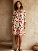 Women's Romantic Cherry-Print Long-Sleeve Collared Mini Dress ZMZ2258F5XT