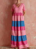 Women's Casual Resort-Style Cotton-Linen Blend Loose V-Neck Short-Sleeve Maxi Dress ZMZ2309F2ZYY