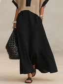 Women's Premium Vintage Cotton-Linen Patchwork V-Neck Short-Sleeve Loose Maxi Dress ZMZ2223F5ZYY