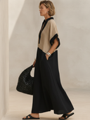 Women's Premium Vintage Cotton-Linen Patchwork V-Neck Short-Sleeve Loose Maxi Dress ZMZ2223F5ZYY