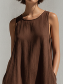 Women's Premium Vintage Cotton-Linen Patchwork Sleeveless With Round Neck Loose Maxi Dress ZMZ2279F5ZYY