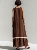 Women's Premium Vintage Cotton-Linen Patchwork Sleeveless With Round Neck Loose Maxi Dress ZMZ2279F5ZYY