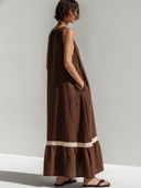 Women's Premium Vintage Cotton-Linen Patchwork Sleeveless With Round Neck Loose Maxi Dress ZMZ2279F5ZYY