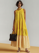 Women's Casual Resort-Style – Loose Fit, Stand Collar, Plaid Pattern, And Cotton-Linen Blend Sleeveless Maxi Dress  ZMZ2278F5ZYY