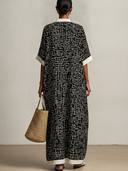 Women's Vintage Casual Cotton-Linen Printed V-Neck Short-Sleeve Loose Maxi Dress ZMZ2283F7ZYY