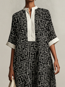 Women's Vintage Casual Cotton-Linen Printed V-Neck Short-Sleeve Loose Maxi Dress ZMZ2283F7ZYY