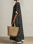 Women's Vintage Casual Cotton-Linen Printed V-Neck Short-Sleeve Loose Maxi Dress ZMZ2283F7ZYY