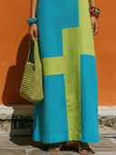 Women's Casual Resort-Style Cotton-Linen Blend Square-Neck Short-Sleeve Loose Maxi Dress ZMZ2260F2ZYY