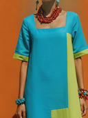 Women's Casual Resort-Style Cotton-Linen Blend Square-Neck Short-Sleeve Loose Maxi Dress ZMZ2260F2ZYY
