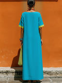 Women's Casual Resort-Style Cotton-Linen Blend Square-Neck Short-Sleeve Loose Maxi Dress ZMZ2260F2ZYY
