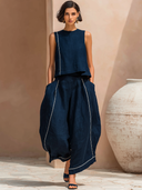 Women's Vintage Casual Cotton-Linen Sleeveless Round-Neck Top And Loose Pants Set ZMZ2249F2ZYY