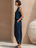 Women's Vintage Casual Cotton-Linen Sleeveless Round-Neck Top And Loose Pants Set ZMZ2249F2ZYY