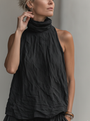 Women's Premium Minimalist Tencel-Cotton-Linen Sleeveless Mandarin Collar Top And Loose-Fit Trouser Set ZMZ2248F2ZYY