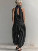Women's Premium Minimalist Tencel-Cotton-Linen Sleeveless Mandarin Collar Top And Loose-Fit Trouser Set ZMZ2248F2ZYY