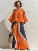 Women's Stylish Cotton-Linen Top And Color-Block Wide-Leg Pants Set ZMZ2391F6SWL