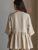 Women's Casual Vintage Cotton-Linen Loose Short-Sleeve Henley Shirt ZMZ2299F5ZYY