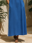 Women's Casual Resort-Style Webbing Trim And Round Neck Cotton-Linen Sleeveless Maxi Dress ZMZ2303F1ZYY