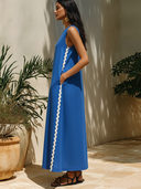 Women's Casual Resort-Style Webbing Trim And Round Neck Cotton-Linen Sleeveless Maxi Dress ZMZ2303F1ZYY