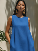 Women's Casual Resort-Style Webbing Trim And Round Neck Cotton-Linen Sleeveless Maxi Dress ZMZ2303F1ZYY