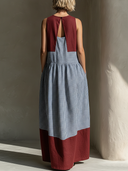 Women's Casual Resort-Style – Loose Fit, Round Neck, Plaid Pattern, Cotton-Linen Blend With Panel Detailing Sleeveless Maxi Dress ZMZ2320F2ZYY