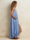 Women's Classic Striped V-Neck Loose Maxi Dress With Lace Paneling ZMZ2202F7SWL