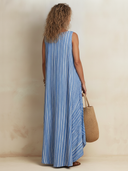Women's Classic Striped V-Neck Loose Maxi Dress With Lace Paneling ZMZ2202F7SWL