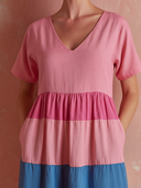 Women's Casual Resort-Style Cotton-Linen Blend Loose V-Neck Short-Sleeve Maxi Dress ZMZ2309F2ZYY