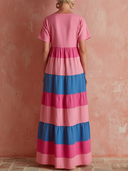 Women's Casual Resort-Style Cotton-Linen Blend Loose V-Neck Short-Sleeve Maxi Dress ZMZ2309F2ZYY