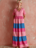 Women's Casual Resort-Style Cotton-Linen Blend Loose V-Neck Short-Sleeve Maxi Dress ZMZ2309F2ZYY