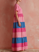 Women's Casual Resort-Style Cotton-Linen Blend Loose V-Neck Short-Sleeve Maxi Dress ZMZ2309F2ZYY