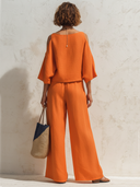 Women's Stylish Cotton-Linen Top And Color-Block Wide-Leg Pants Set ZMZ2391F6SWL