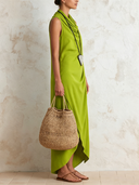 Women's Stylish Avocado Green Cotton-linen Sleeveless Maxi Dress With A Scrunch-neck Design ZMZ2313F7SWL