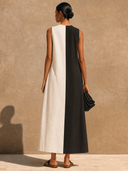 Women's Casual Cotton-Linen Color-Block Maxi Dress ZMZ2360F1XT