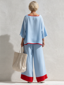 Women's Classic Linen Color-Block Top And Wide-Leg Trousers Set ZMZ2364F8SWL