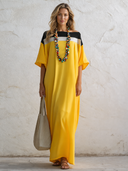 Women's Casual Cotton-Linen Color-Block Loose Maxi Dress ZMZ2326F2SWL