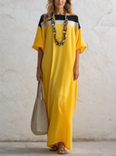 Women's Casual Cotton-Linen Color-Block Loose Maxi Dress ZMZ2326F2SWL