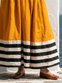Women Cotton Linen Halter Sleeveless Maxi Dress Color Block Striped Hem Pleated Loose Flowy Vacation Dress With Pockets ZMZ2359F0YZH