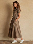 Women's Casual Cotton Collared Top And Skirt Two-Piece Set ZMZ2210F6XT