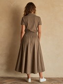 Women's Casual Cotton Collared Top And Skirt Two-Piece Set ZMZ2210F6XT