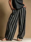 Women's Casual Vintage Vertical-Stripe Cotton-Linen Wide-Leg Pants ZMZ2577F3ZYY